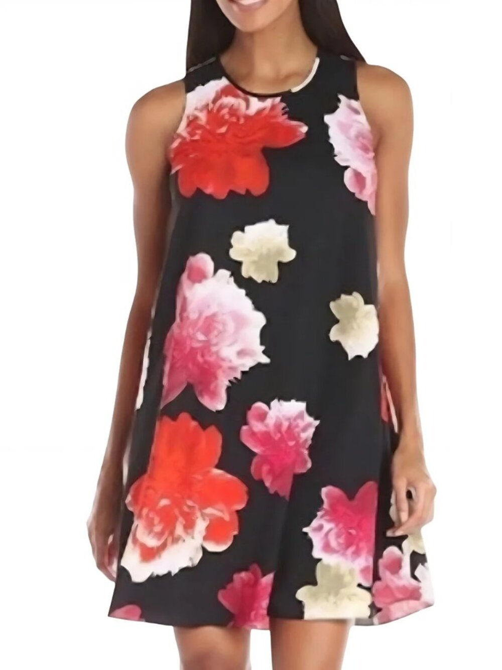 Calvin Klein Floral Trapeze Mini Dress Women’s Size 6 Black Sleeveless Lined